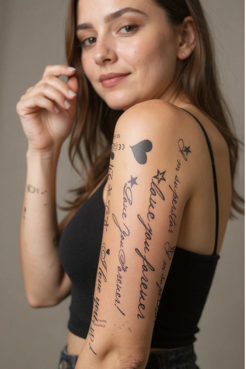 2 Week Tattoo Semi Permanent Tattoos Connected English Script Design Sticker, Large Sheet Lasting 2 Weeks Tattoo for Women Girls and Men Realistic Temporary Tattoo Stickers - Image 1