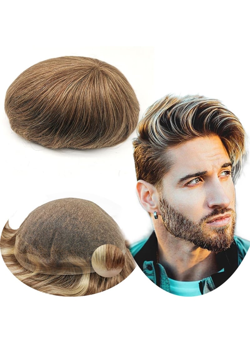 YANAHAIR - Toupee for Men - Real Human Hair Replacement System - Fine French Lace Hairpiece - Customizable Hair Units - Natural-Looking Hair Pieces - Hair Prosthesis - #4/27/613 Blonde - 8x10 - Image 1