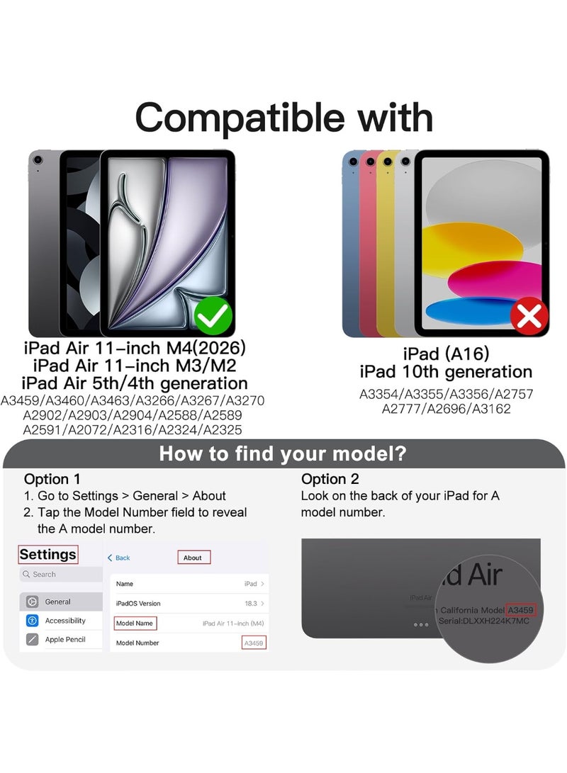تيجو غطاء لجهاز iPad Air مقاس 11 بوصة طرازات M4/M3/M2 (2026/2025/2024)، وجهاز iPad Air 5/4 (2022/2020، الجيل الخامس/الرابع) مزود بحامل قلم Pencil، غطاء شفاف للظهر مع حامل رفيع مقاوم للصدمات، مزود بخاصية التنبيه/السكون التلقائي، لون أسود - Image 2