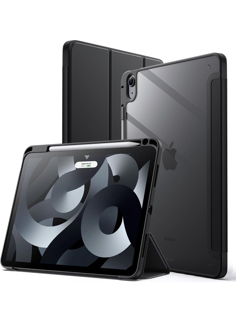 تيجو غطاء لجهاز iPad Air مقاس 11 بوصة طرازات M4/M3/M2 (2026/2025/2024)، وجهاز iPad Air 5/4 (2022/2020، الجيل الخامس/الرابع) مزود بحامل قلم Pencil، غطاء شفاف للظهر مع حامل رفيع مقاوم للصدمات، مزود بخاصية التنبيه/السكون التلقائي، لون أسود - Image 1