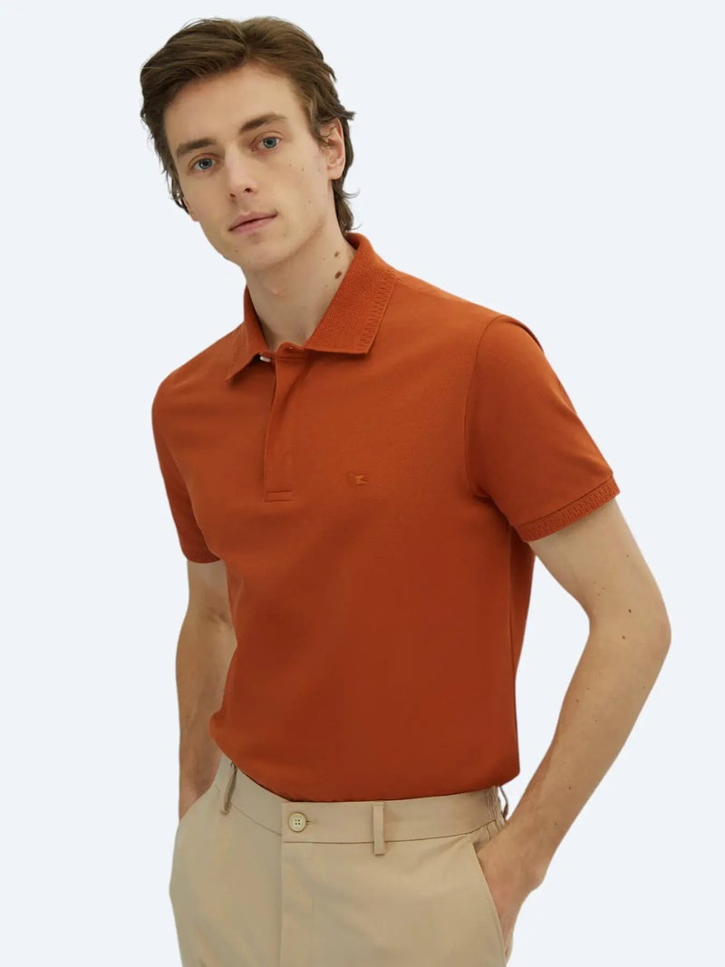 Kip Tile Red Plain Polo Neck 100% Cotton T-Shirt - Image 3