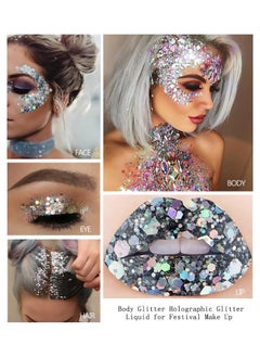 KASTWAVE Body Glitter Gel, 2 Pcs Glitter Sequins Chunky Glitter Liquid Eyeshadow Long Lasting Glitter Shimmer Chunky Sequins Glitters for Hair Makeup Festival Party Carnival  - Image 5