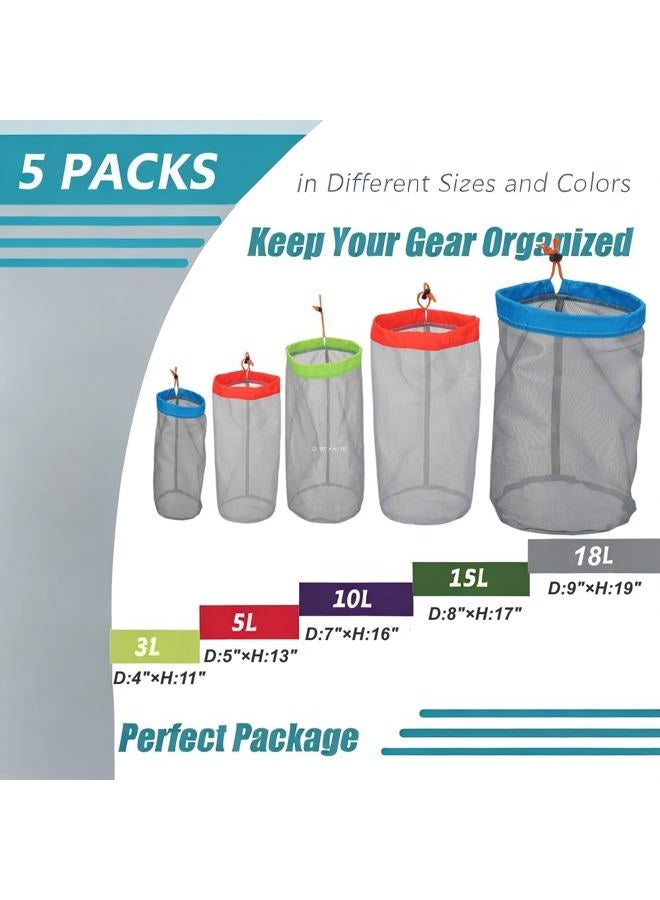 Alemon Small to XXLarge Ultralight Nylon Mesh Bags Sleeping Bag Ditty Sacks Drawstring Storage Bag for Travelling Hiking, Set of 5 - Image 2