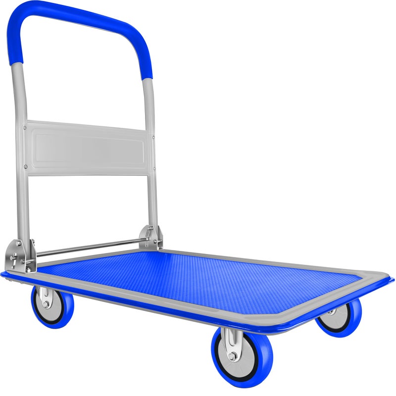 Push Cart Dolly by Wellmax Moving Platform Hand Truck Foldable for Easy Storage and 360 Degree Swivel Wheels with 330lb Weight Capacity Blue Color