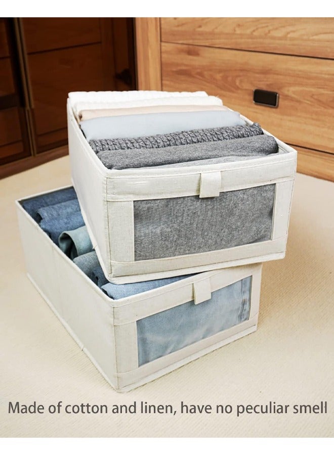 2 Pack Foldable Wardrobe Clothes Organizer, 7 Grids Drawer Closet Organizers with Mesh Window and Handle, Storage Box for Clothing, Jeans, Bras, Leggings, Sweaters, (Beige) - Image 2