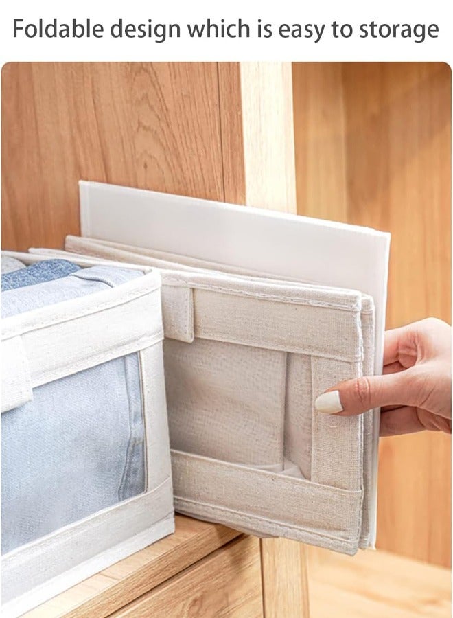 2 Pack Foldable Wardrobe Clothes Organizer, 7 Grids Drawer Closet Organizers with Mesh Window and Handle, Storage Box for Clothing, Jeans, Bras, Leggings, Sweaters, (Beige) - Image 3