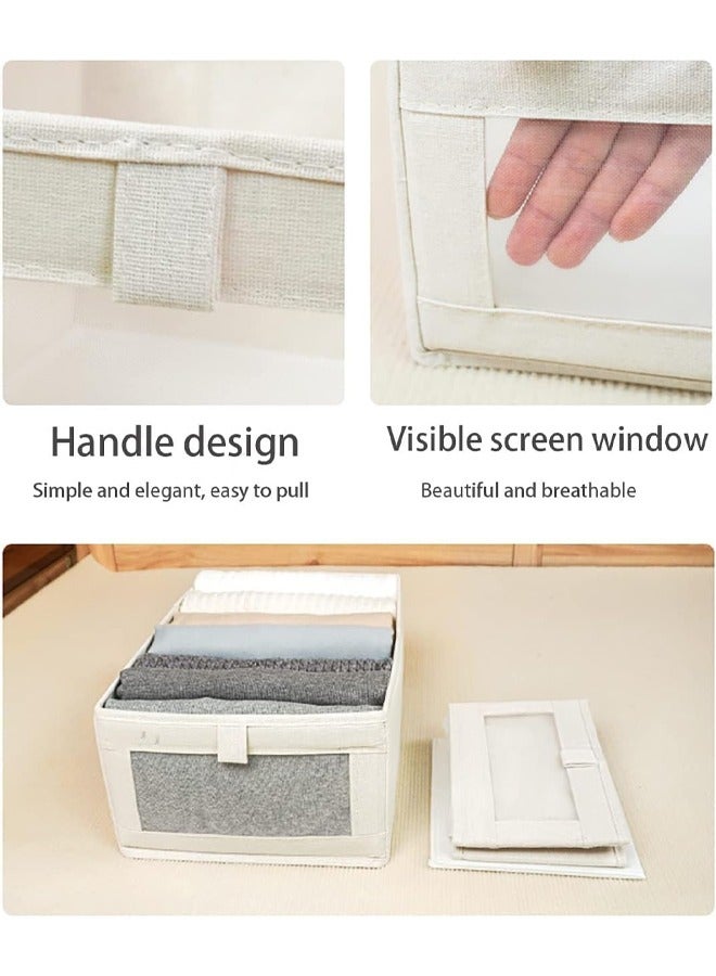 2 Pack Foldable Wardrobe Clothes Organizer, 7 Grids Drawer Closet Organizers with Mesh Window and Handle, Storage Box for Clothing, Jeans, Bras, Leggings, Sweaters, (Beige) - Image 5