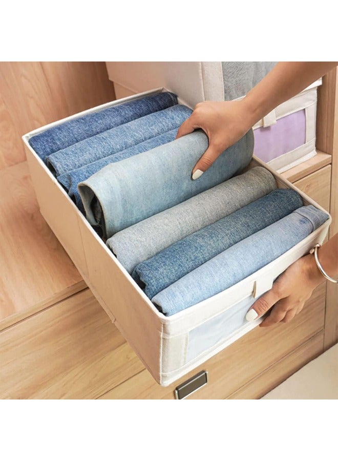 2 Pack Foldable Wardrobe Clothes Organizer, 7 Grids Drawer Closet Organizers with Mesh Window and Handle, Storage Box for Clothing, Jeans, Bras, Leggings, Sweaters, (Beige) - Image 4