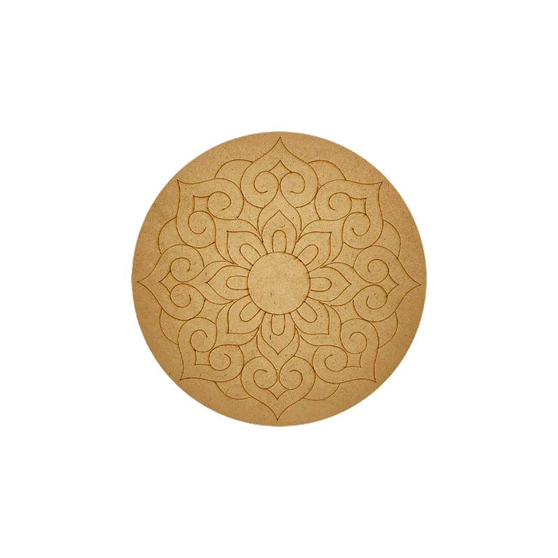 CRAFLEE Decorative Wooden Mandala Wall Art, Round, MDF Craft Board, Natural Brown - Image 1