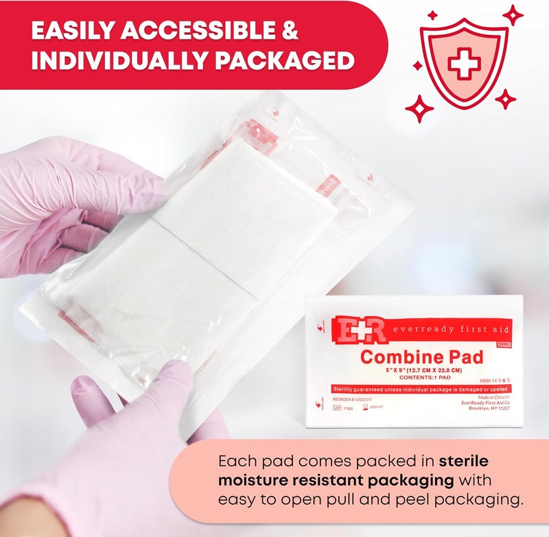 Ever Ready First Aid وسادات ABD معقمة 400 عدداً وسادات شاش طبية وسادات شاش غير لاصقة وسادات بطن 5x9 وسادات غير لاصقة للجروح 5 x 9 20 صندوقاً من 20 - Image 4