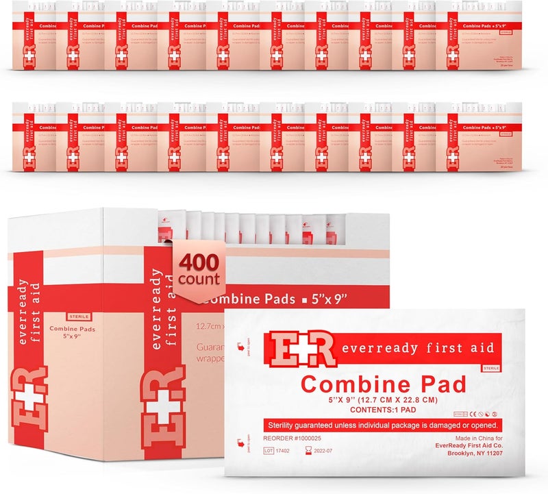 Ever Ready First Aid وسادات ABD معقمة 400 عدداً وسادات شاش طبية وسادات شاش غير لاصقة وسادات بطن 5x9 وسادات غير لاصقة للجروح 5 x 9 20 صندوقاً من 20 - Image 1
