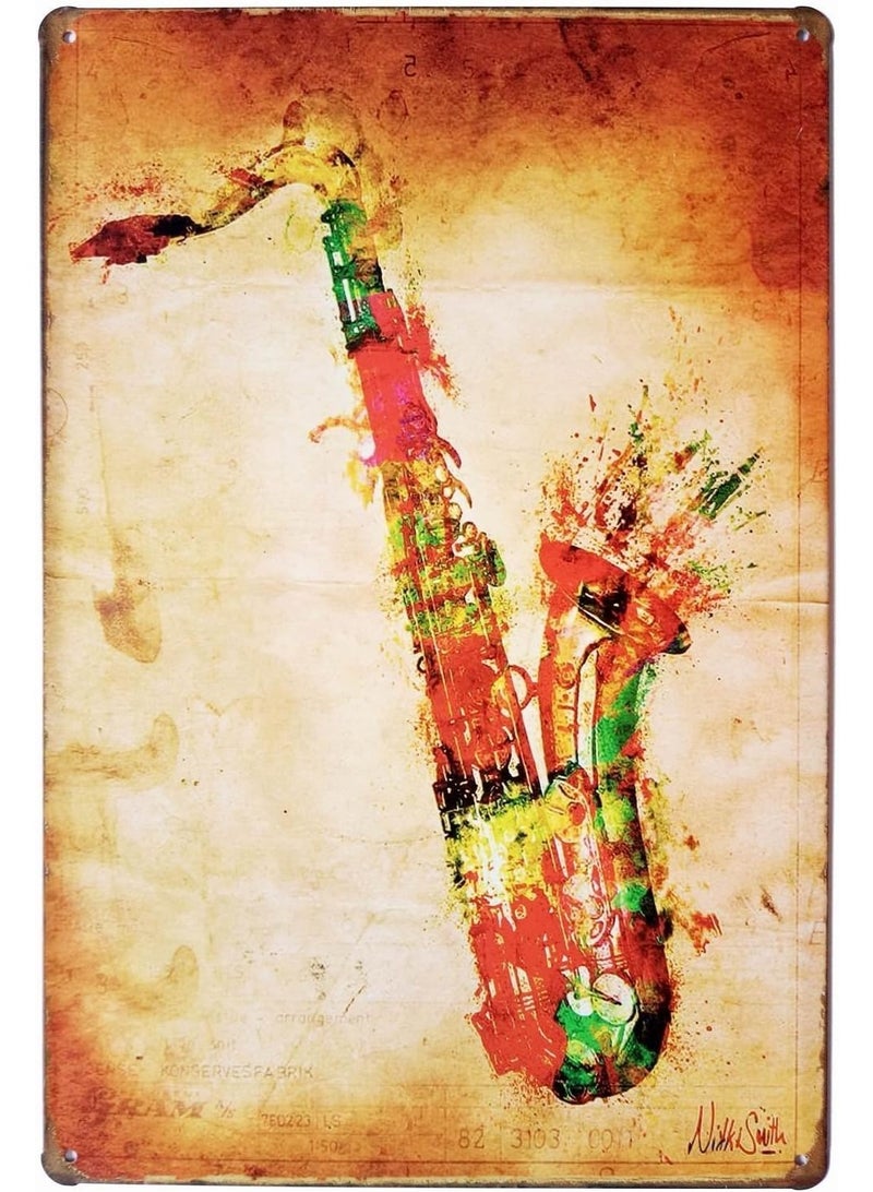 ALCOACH Vintage Saxophone Art Canvas – Colorful Jazz Vibes - Image 1