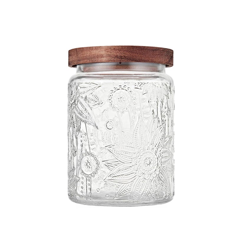 Custde 237 fl oz Vintage Glass Jar with Wooden Lid Airtight Decorative Food Storage Canisters for Kitchen Counter Ideal for Candy Sugar Coffeesalt tea