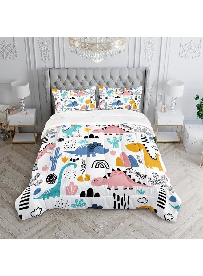 XYNHML Cartoon Dinosaur Rainbow Comforter Set Twin 3Pc Kawaii Dinosaur Bedding Set All Season with Cactus, Coconut Tree Decoration Includes 1 Comforter, 2 Pillowcases for Kids Girls Teens - Image 3