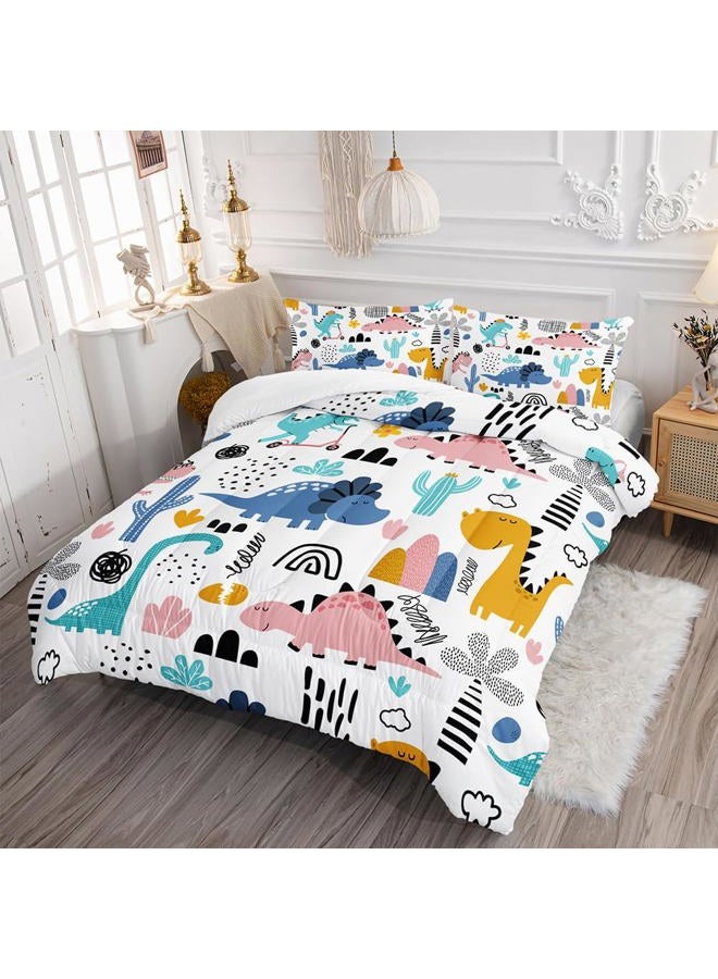 XYNHML Cartoon Dinosaur Rainbow Comforter Set Twin 3Pc Kawaii Dinosaur Bedding Set All Season with Cactus, Coconut Tree Decoration Includes 1 Comforter, 2 Pillowcases for Kids Girls Teens - Image 2