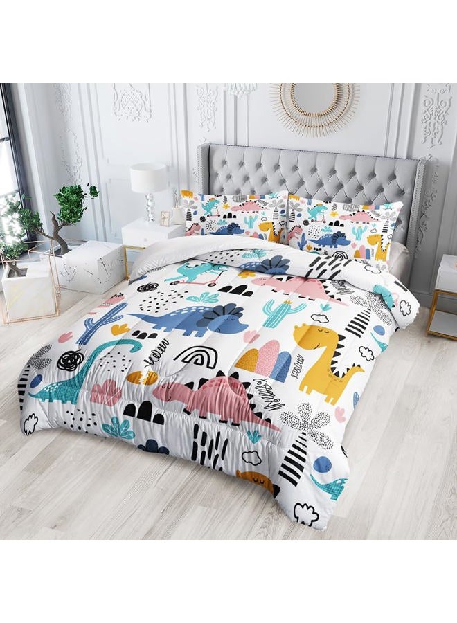 XYNHML Cartoon Dinosaur Rainbow Comforter Set Twin 3Pc Kawaii Dinosaur Bedding Set All Season with Cactus, Coconut Tree Decoration Includes 1 Comforter, 2 Pillowcases for Kids Girls Teens - Image 4
