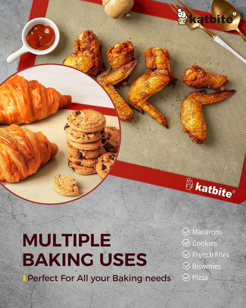 Katbite Silicone Baking Mat Colorful Collection - Set of 3: 2 Half Sheets Mats (11 5/8" x 16 1/2") + 1 Quarter Baking Sheet, Reusable & Nonstick Bakeware Mats for Cookies, Macarons, Bread (Red) - Image 5