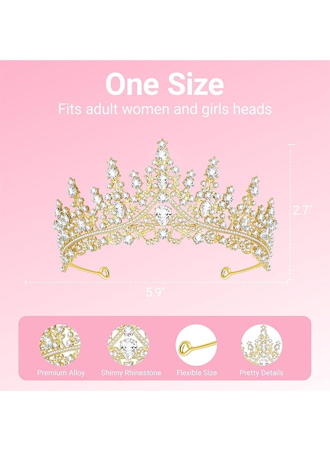 HY Gold Tiara for Women, Princess Crown - Royal Baroque Medieval Renaissance Crystal Headband for Queen Bridal Flower Girl Wedding Birthday Costumes Party - Image 2
