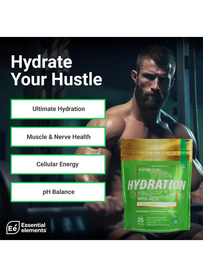 إسينشال إيليمينتس أكياس ترطيب العناصر الأساسية - عبوة يوزو لايم - أكياس مسحوق الإلكتروليتات الخالية من السكر - 25 عبوة من مسحوق الإلكتروليتات بدون سكر - مشروب ترطيب - مع خل التفاح وفيتامين سي - Image 2