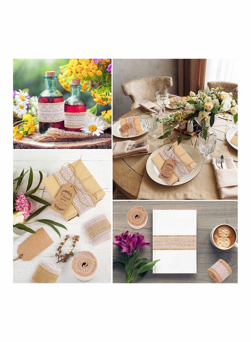 SOLARAE لفة قماش الدانتيل مع دبوس من الخيش الطبيعي متعدد الأغراض، لتغليف الهدايا في حفلات الزفاف، حرف يدوية عيد الميلاد، زينة حفلات الزفاف، فنون وحرف الدانتيل - 2 م، 1 لفة - Image 5