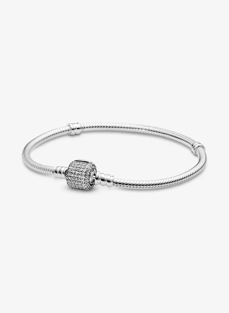 PANDORA Moments Silver Bracelet Signature Clasp, Size 18cm