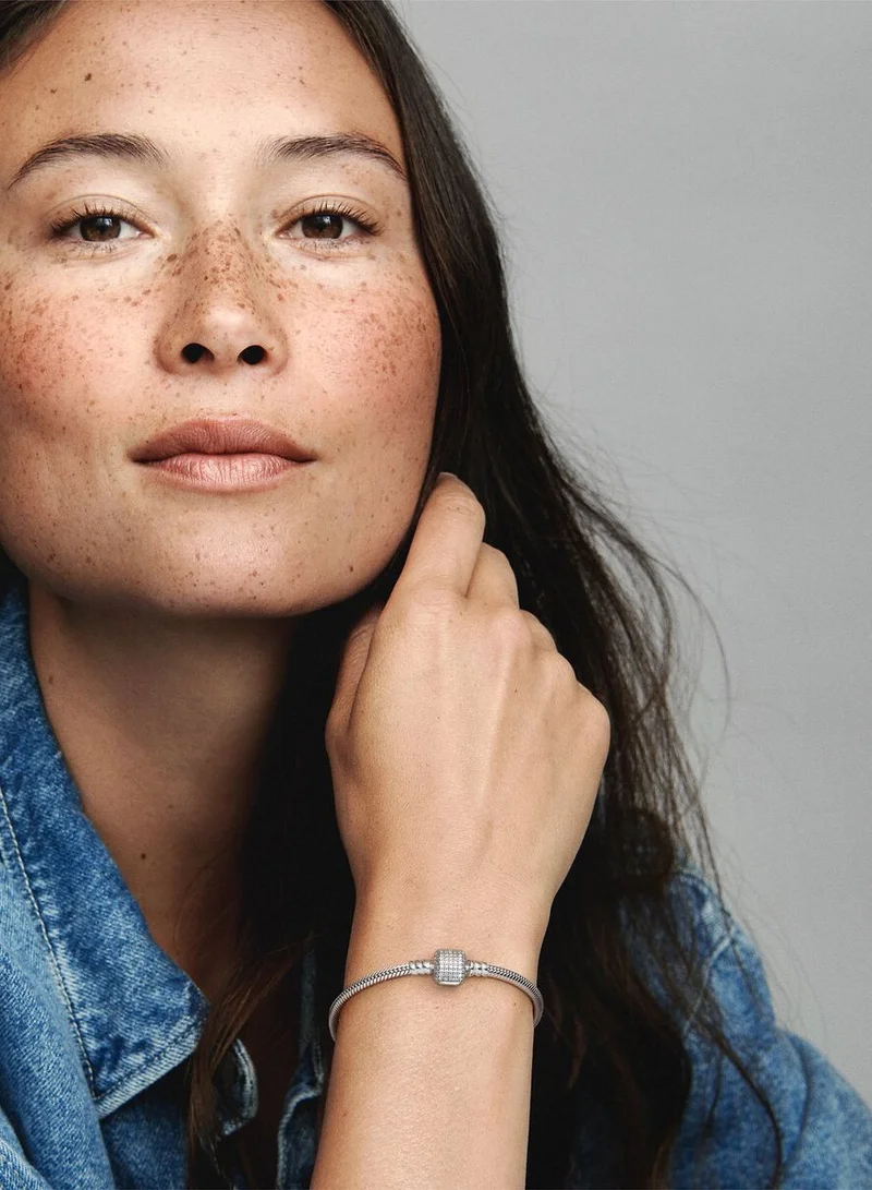 PANDORA Moments Silver Bracelet Signature Clasp, Size 18cm