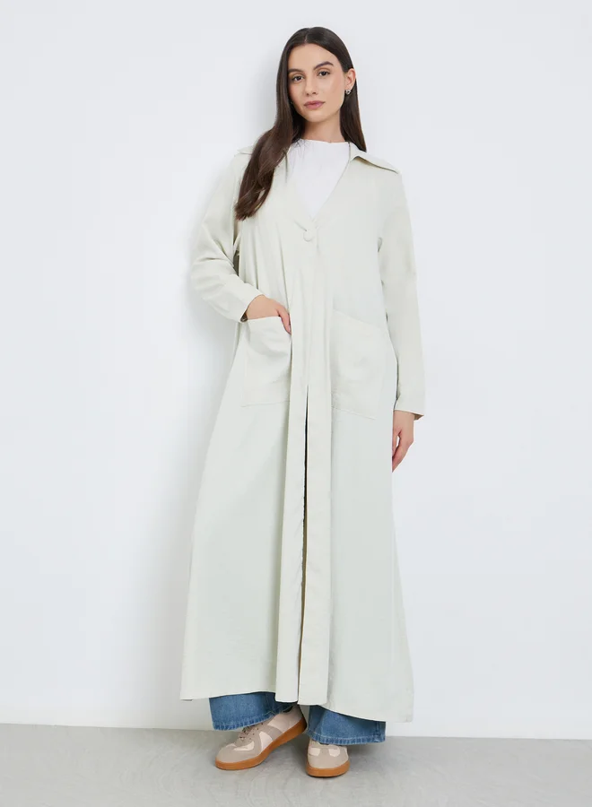 Take Two Take Two Off-White Solid Button Detail Abaya