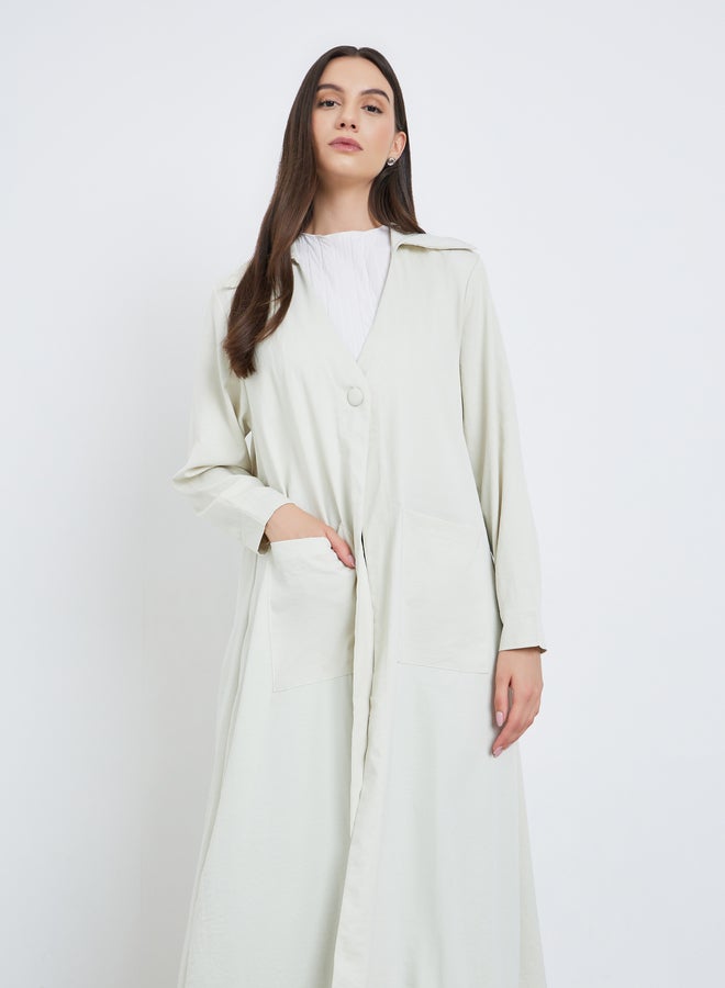 تايك تو عباية سادة بأزرار بلون أوف وايت - Image 3