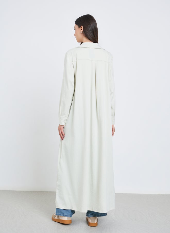 تايك تو عباية سادة بأزرار بلون أوف وايت - Image 5