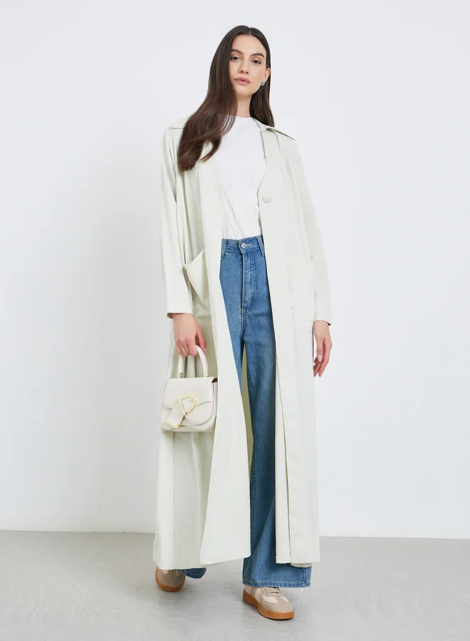Take Two Take Two Off-White Solid Button Detail Abaya