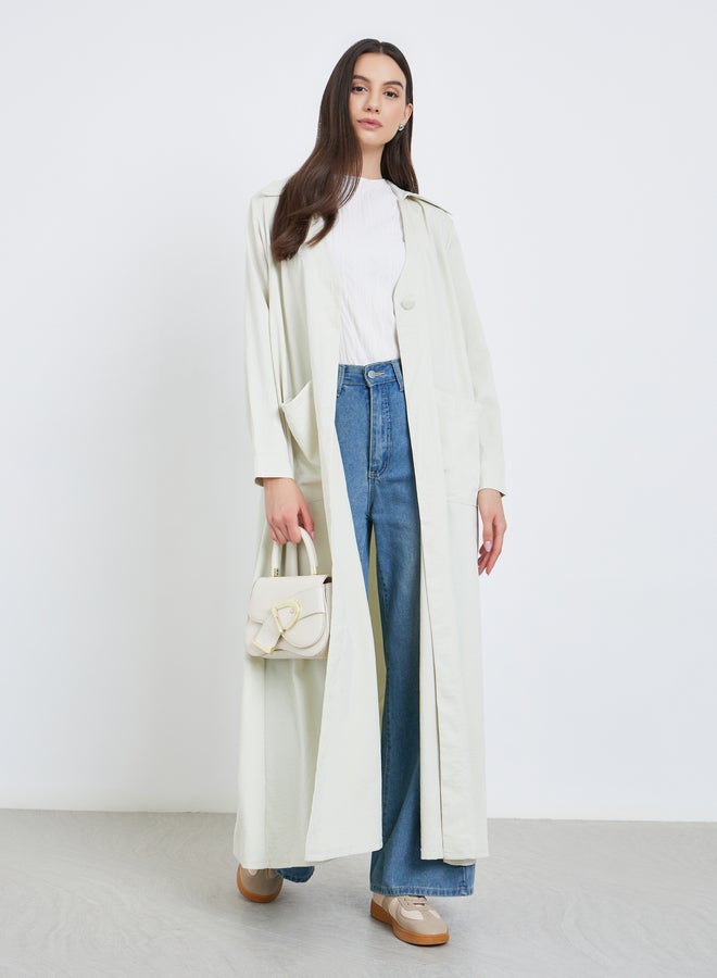 تايك تو عباية سادة بأزرار بلون أوف وايت - Image 1