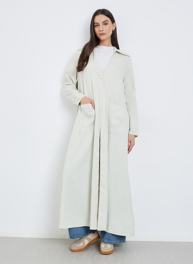Take Two Off-White Solid Button Detail Abaya - Image 2