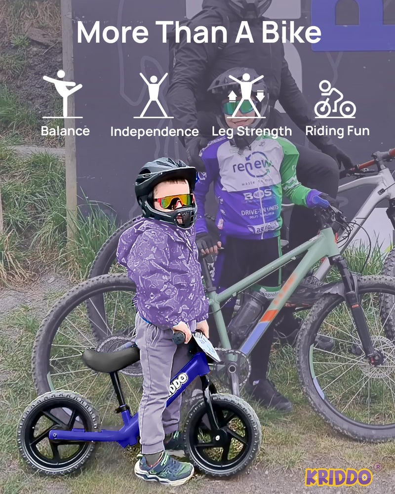 KRIDDO Toddler Balance Bike 2 Year Old, Age 18 Months to 5 Years Old, 12 Inch Push Bicycle with Customize Plate (3 Sets of Stickers Included), Steady Balancing, Gift Bike for 2-3 Boys Girls, Blue - Image 2