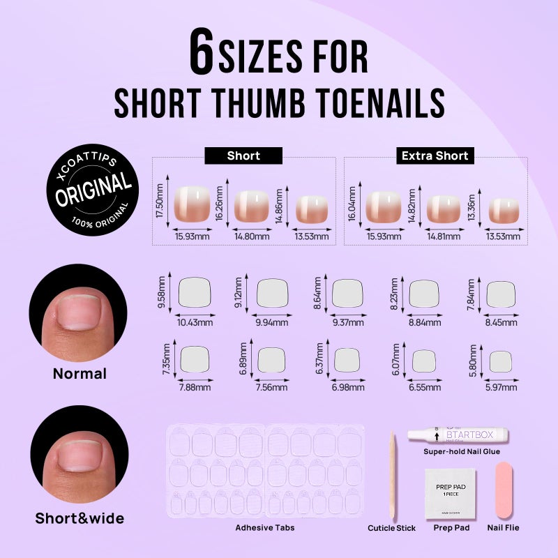 BTArtbox Toe Nails Press On Short, Brown Ombre Press On Toenails Square for Women, Squoval Press on Toe Nails with Glue, Fake Toenails in 16 Sizes- 32 Toenails Kit, Baby Boomer Brown - Image 2