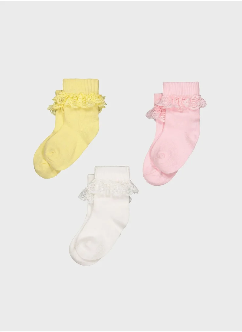 mothercare Pastel Lace Turn-Over-Top Socks - 3 Pack