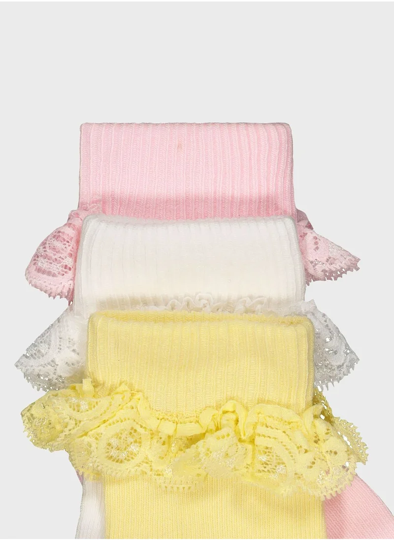 mothercare Pastel Lace Turn-Over-Top Socks - 3 Pack