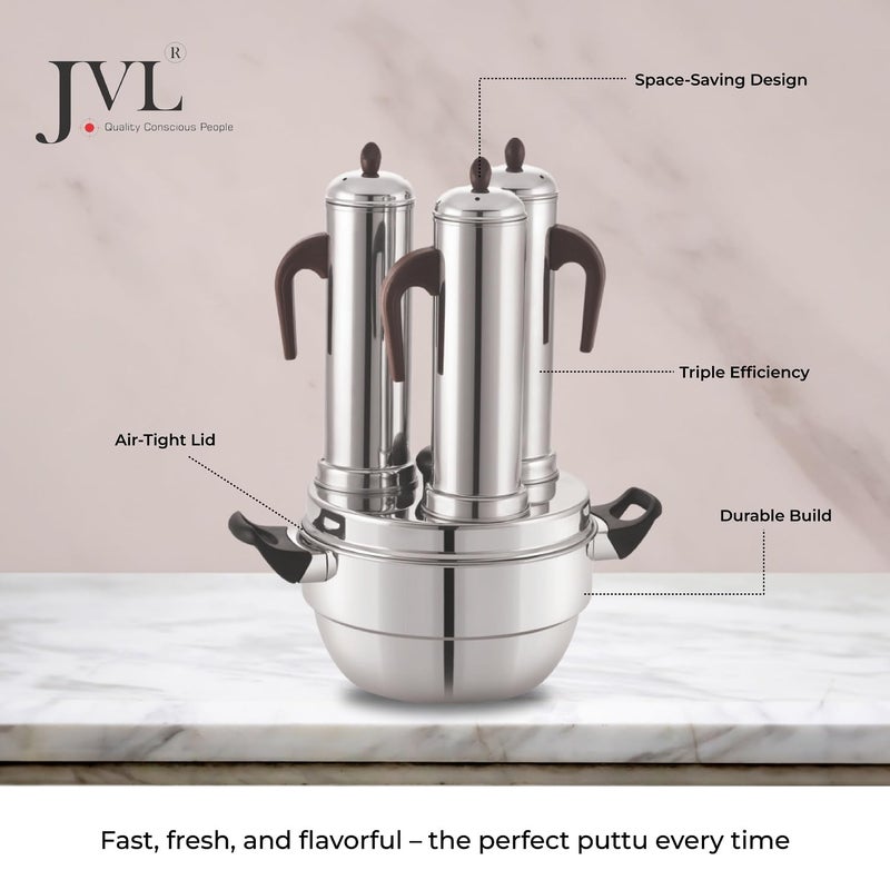 JVL صانع البوتو الفولاذي المقاوم للصدأ JVL (فولاذ مقاوم للصدأ، 3 شموع بوتو) - Image 4