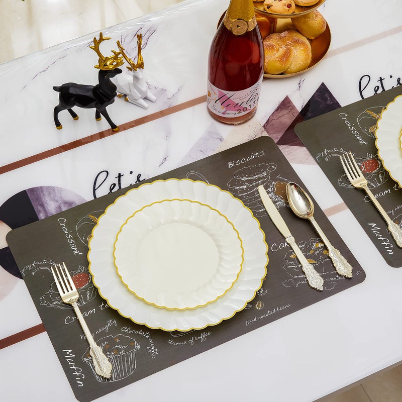 Lullaby 60PCS Ivory Scalloped Plastic Plates with Gold Rim, Disposable Elegant Plates Include 30pcs Dinner Plate 10.25", 30pcs Plastic Dessert Plate 7.5", Perfect for Wedding and Party - Image 3
