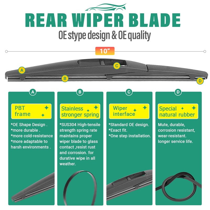 WINDSMILE 26" 15" 10" Windshield Wiper Blades Replacement for Mazda CX50 CX-50 2023 2024 2025 Premium All Weather Front Rear Wipers Set - OEM Quality (Pack of 3) - Image 4