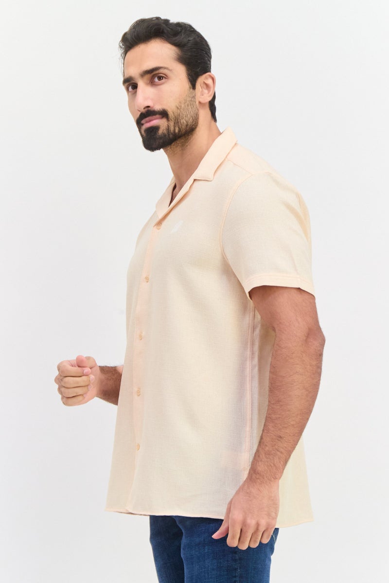 Cabana Men Regular Fit Spread Collar Short Sleeve Casual Shirt, Peach - Image 2