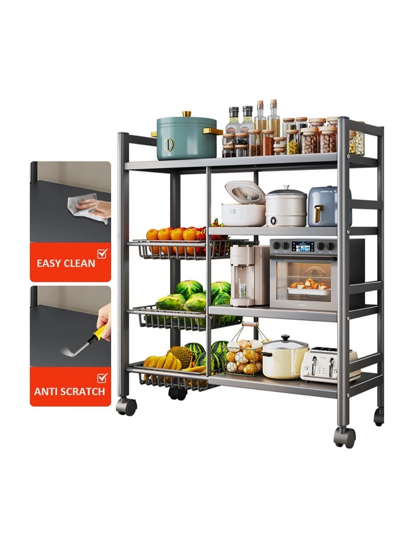 BLOOMING TIME 4-Tier Heavy Duty Metal Rack Storage Shelving Unit, Storage Organizer with 3 Mesh Baskets & Movable Universal Wheels - Image 3