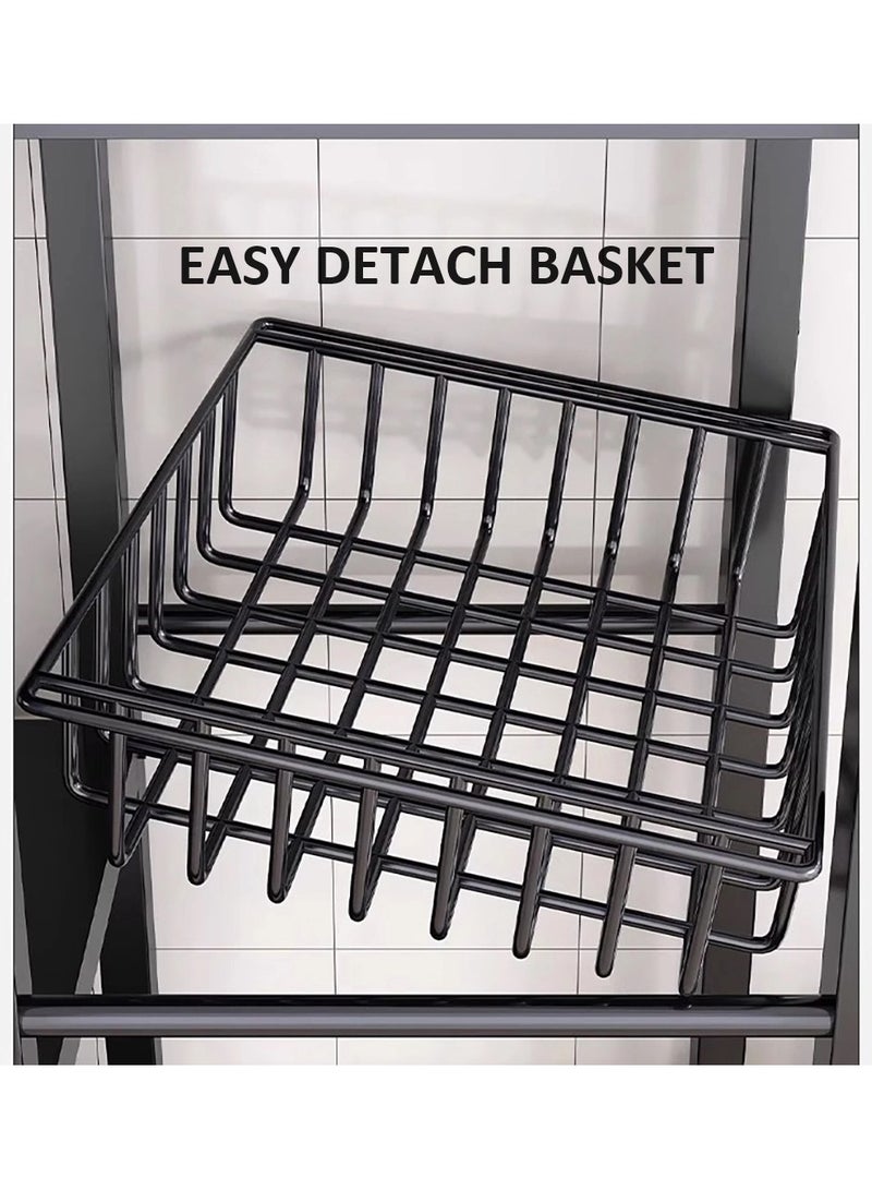 BLOOMING TIME 4-Tier Heavy Duty Metal Rack Storage Shelving Unit, Storage Organizer with 3 Mesh Baskets & Movable Universal Wheels - Image 2