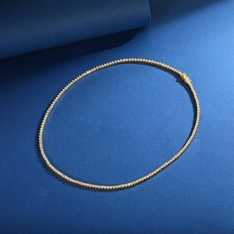 Gemsme 2mm Tennis Necklaces for Women/Men - 18K Yellow Gold Plated 3 Pong Setting Round Cubic Zirconia Classic Diamond Tennis Chain, Ladies Tennis Necklace Size 22 inch - Image 2