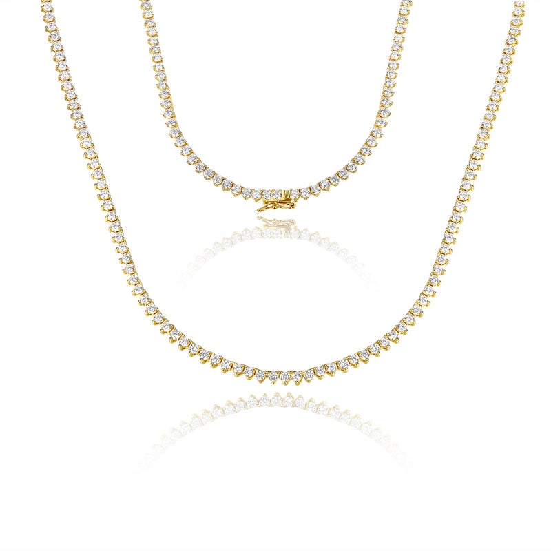 Gemsme 2mm Tennis Necklaces for Women/Men - 18K Yellow Gold Plated 3 Pong Setting Round Cubic Zirconia Classic Diamond Tennis Chain, Ladies Tennis Necklace Size 22 inch - Image 1