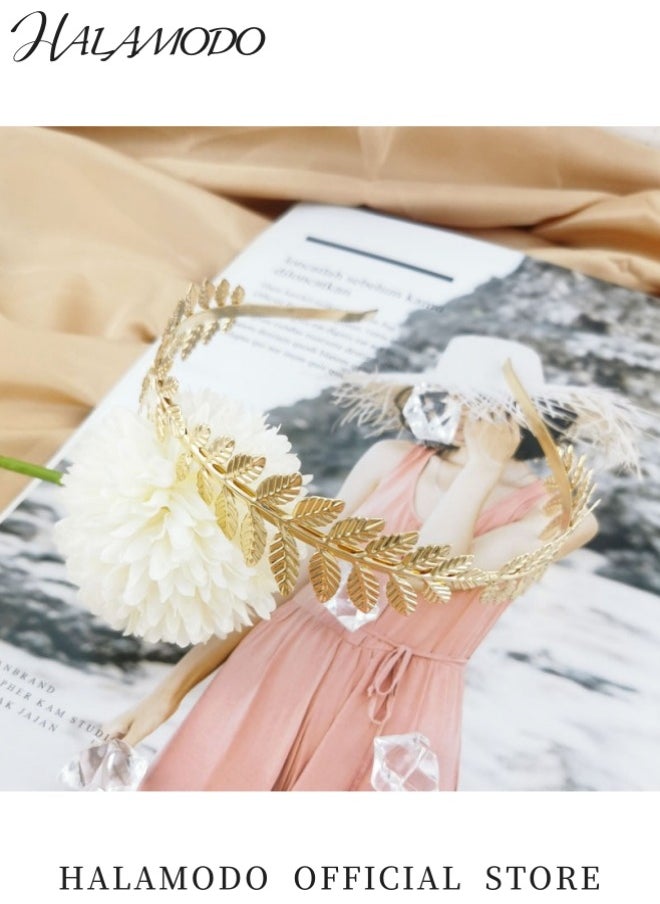HALAMODO - Women’s Greek Roman Laurel Leaf Hair Hoop Greek Goddess Headband Bridal Hair Crown Headdress Metal Leaf Branch French Hair Bands Elegant Hair Accessories for Women Ideal for Weddings and Special Occasions - Image 1