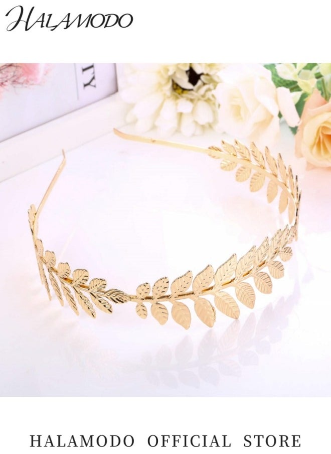 HALAMODO - Women’s Greek Roman Laurel Leaf Hair Hoop Greek Goddess Headband Bridal Hair Crown Headdress Metal Leaf Branch French Hair Bands Elegant Hair Accessories for Women Ideal for Weddings and Special Occasions - Image 1