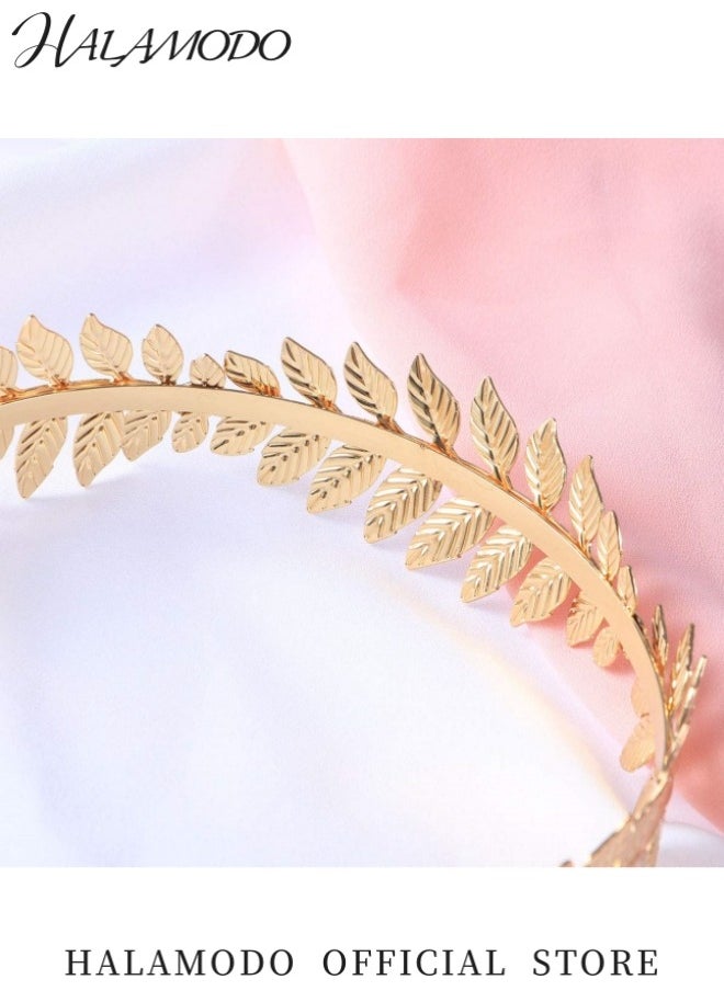 HALAMODO - Women’s Greek Roman Laurel Leaf Hair Hoop Greek Goddess Headband Bridal Hair Crown Headdress Metal Leaf Branch French Hair Bands Elegant Hair Accessories for Women Ideal for Weddings and Special Occasions - Image 1