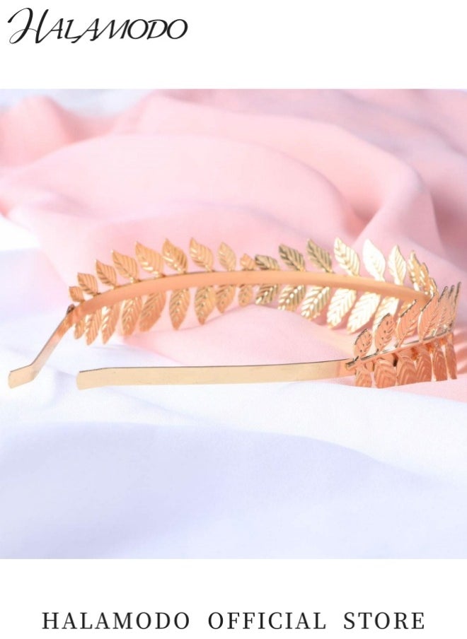 HALAMODO - Women’s Greek Roman Laurel Leaf Hair Hoop Greek Goddess Headband Bridal Hair Crown Headdress Metal Leaf Branch French Hair Bands Elegant Hair Accessories for Women Ideal for Weddings and Special Occasions - Image 1