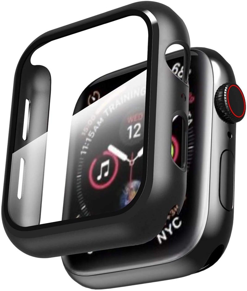 Smiling Case Compatible with Apple Watch SE 2023/Series 6/SE/Series 5/Series 4 40mm with Built in Tempered Glass Screen Protector,Overall Protective Hard PC Case Ultra-Thin Cover-Black - Image 1