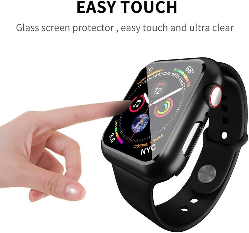 Smiling Case Compatible with Apple Watch SE 2023/Series 6/SE/Series 5/Series 4 40mm with Built in Tempered Glass Screen Protector,Overall Protective Hard PC Case Ultra-Thin Cover-Black - Image 3